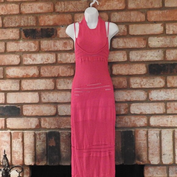Esteban Cortazar Pink Crochet Bodycon Midi Dress S (US 4) - Picture 3 of 12